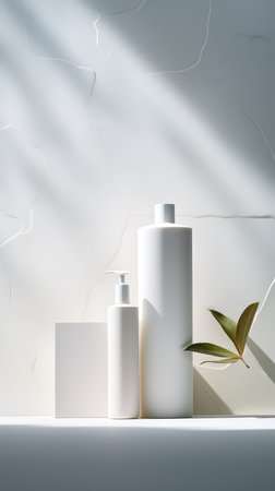 Background from a set of female professional cosmetics for face and body care. Cosmetic tubes with skin care product.の素材