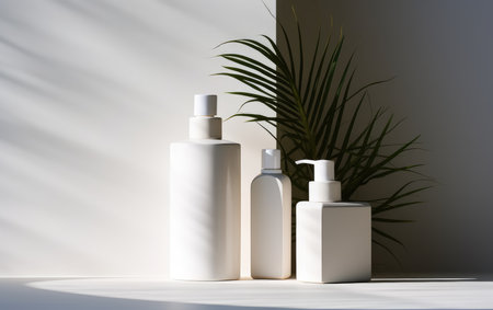Background from a set of female professional cosmetics for face and body care. Cosmetic tubes with skin care product.の素材