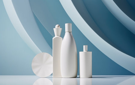 Background from a set of female professional cosmetics for face and body care. Cosmetic tubes with skin care product.の素材