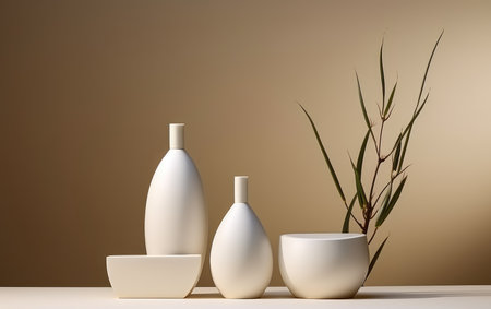 Background from a set of female professional cosmetics for face and body care. Cosmetic tubes with skin care product.の素材