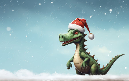 Christmas dragon in a Santa Claus hat. Symbol of 2024. christmas background with festive dragon. New Year.の素材