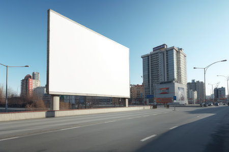 Big empty billboard in big city, empty billboard with copy space for text or content, empty billboard mockup in big city. Place for advertising.の素材