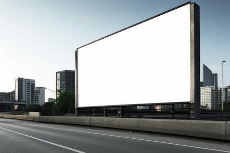 Big empty billboard in big city, empty billboard with copy space for text or content, empty billboard mockup in big city. Place for advertising.の素材
