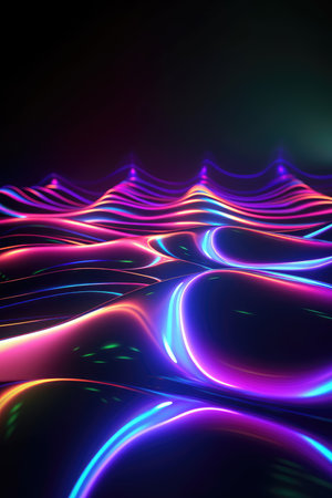 Sound neon wave illustration , neon waves, sound vibrations, neon color. generative aiの素材