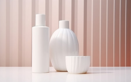 Background from a set of female professional cosmetics for face and body care. Cosmetic tubes with skin care product.の素材