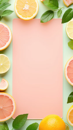 frame of citrus fruits for text. advertising for cosmetics. body care.の素材