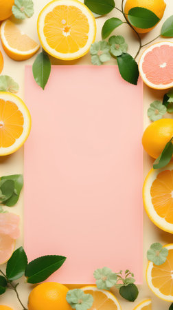 frame of citrus fruits for text. advertising for cosmetics. body care.の素材