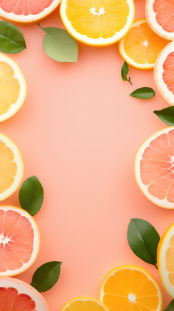 frame of citrus fruits for text. advertising for cosmetics. body care.の素材
