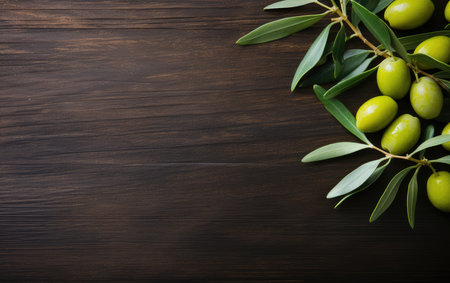 Olive border design.Food background with olive branch. Olive oil.の素材
