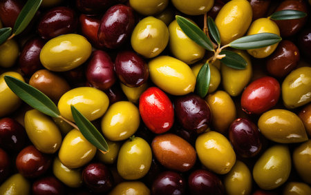 Olive border design.Food background with olive branch. Olive oil.の素材