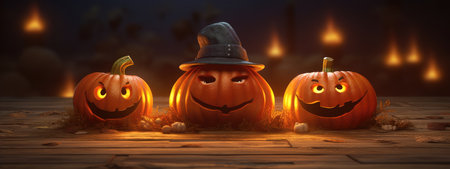 Halloween burning pumpkin smile and scary eyes for party. Close up view of scary Halloween pumpkin, day of the dead.の素材