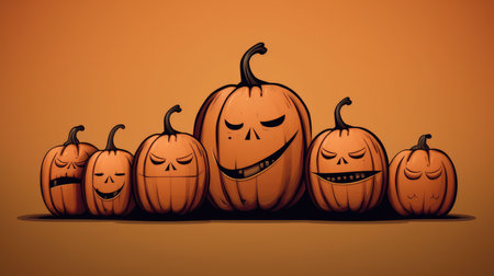 Halloween burning pumpkin smile and scary eyes for party. Close up view of scary Halloween pumpkin, day of the dead.の素材
