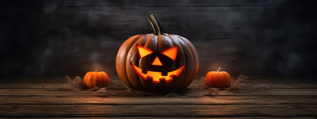 Halloween burning pumpkin smile and scary eyes for party. Close up view of scary Halloween pumpkin, day of the dead.の素材