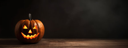 Halloween burning pumpkin smile and scary eyes for party. Close up view of scary Halloween pumpkin, day of the dead.の素材