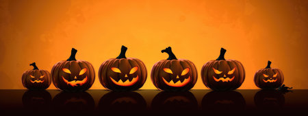 Halloween burning pumpkin smile and scary eyes for party. Close up view of scary Halloween pumpkin, day of the dead.の素材