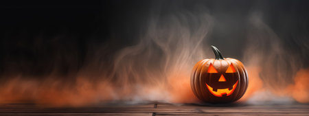 Halloween burning pumpkin smile and scary eyes for party. Close up view of scary Halloween pumpkin, day of the dead.の素材