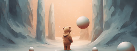 wandering lonely sad bear. sad illustration. loneliness depression concept.の素材