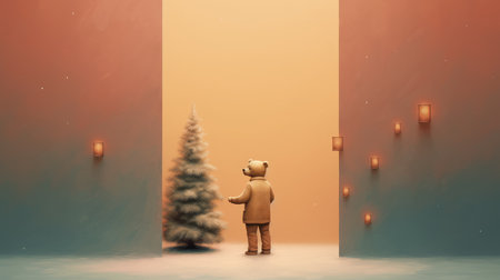 wandering lonely sad bear. sad illustration. loneliness depression concept.の素材