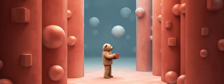 wandering lonely sad bear. sad illustration. loneliness depression concept.の素材