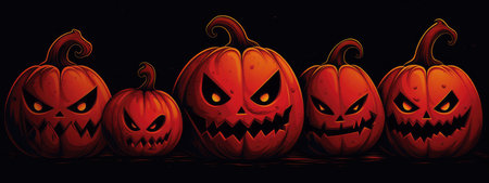 Halloween burning pumpkin smile and scary eyes for party. Close up view of scary Halloween pumpkin, day of the dead.の素材