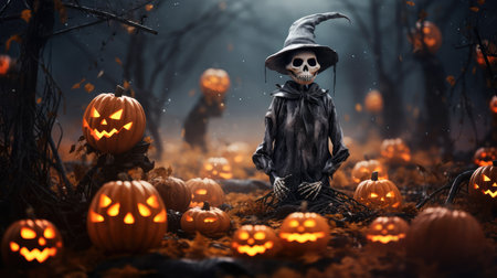 Halloween decoration pumpkin, skeleton celebrates the world holiday Halloween. the day of the Dead.の素材