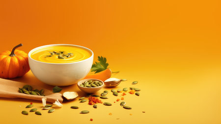 Traditional pumpkin cream soup with a creamy, silky texture. Copy space. diet soup. vegetarian soup.の素材