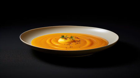 Traditional pumpkin cream soup with a creamy, silky texture. Copy space. diet soup. vegetarian soup.の素材