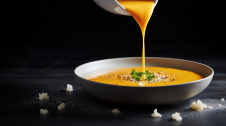 Traditional pumpkin cream soup with a creamy, silky texture. Copy space. diet soup. vegetarian soup.の素材