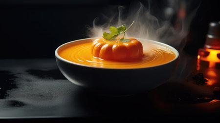 Traditional pumpkin cream soup with a creamy, silky texture. Copy space. diet soup. vegetarian soup.の素材