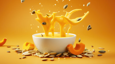 Traditional pumpkin cream soup with a creamy, silky texture. Copy space. diet soup. vegetarian soup.の素材