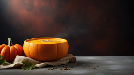 Traditional pumpkin cream soup with a creamy, silky texture. Copy space. diet soup. vegetarian soup.の素材