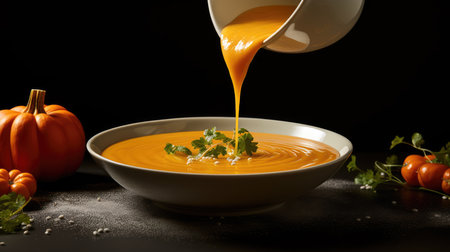 Traditional pumpkin cream soup with a creamy, silky texture. Copy space. diet soup. vegetarian soup.の素材