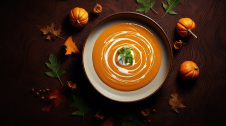 Traditional pumpkin cream soup with a creamy, silky texture. Copy space. diet soup. vegetarian soup.の素材
