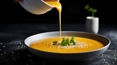 Traditional pumpkin cream soup with a creamy, silky texture. Copy space. diet soup. vegetarian soup.の素材