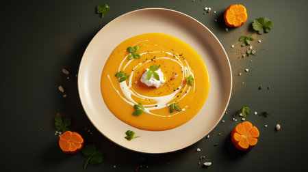 Traditional pumpkin cream soup with a creamy, silky texture. Copy space. diet soup. vegetarian soup.の素材