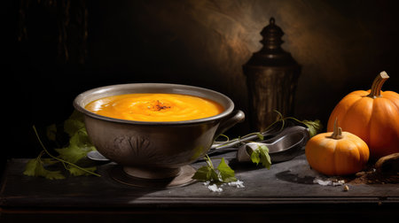 Traditional pumpkin cream soup with a creamy, silky texture. Copy space. diet soup. vegetarian soup.の素材