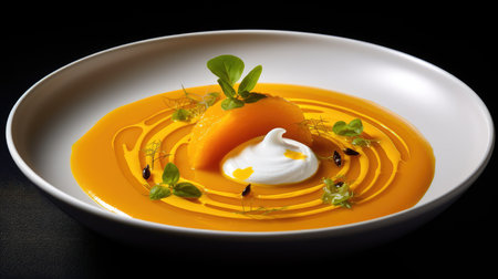 Traditional pumpkin cream soup with a creamy, silky texture. Copy space. diet soup. vegetarian soup.の素材