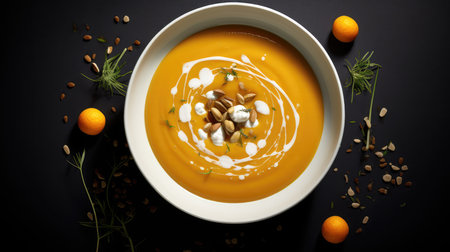 Traditional pumpkin cream soup with a creamy, silky texture. Copy space. diet soup. vegetarian soup.の素材
