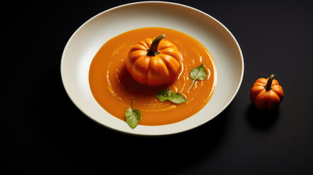 Traditional pumpkin cream soup with a creamy, silky texture. Copy space. diet soup. vegetarian soup.の素材