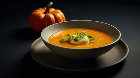 Traditional pumpkin cream soup with a creamy, silky texture. Copy space. diet soup. vegetarian soup.の素材