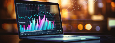 Futuristic scene with a projection of a trading chart on a tablet monitor, the movement of the stock and cryptocurrency market. diagramの素材