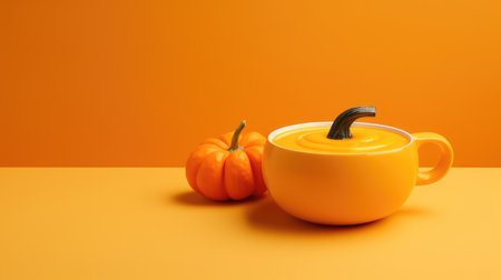 Pumpkin soup in a cup on a clean background. minimalism. vegetarian orange cream soup. dietary winter dish.の素材