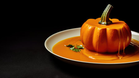 Pumpkin soup in a cup on a clean background. minimalism. vegetarian orange cream soup. dietary winter dish.の素材