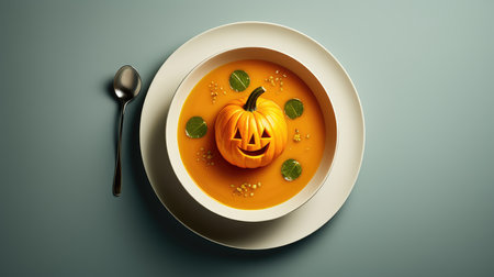 Pumpkin soup in a cup on a clean background. minimalism. vegetarian orange cream soup. dietary winter dish.の素材