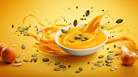 Pumpkin soup in a cup on a clean background. minimalism. vegetarian orange cream soup. dietary winter dish.の素材