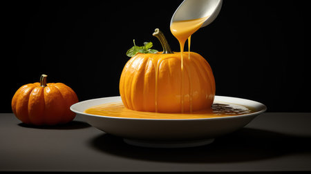 Pumpkin soup in a cup on a clean background. minimalism. vegetarian orange cream soup. dietary winter dish.の素材
