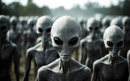 A group of gray aliens. alien creatures on earth. aliens from outer space.の素材