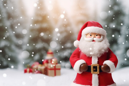 Quirky old bearded Santa Claus in the winter snowy forest. Winter holiday and Christmas concept. New Years child frost.の素材