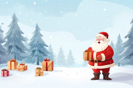 Quirky old bearded Santa Claus in the winter snowy forest. Winter holiday and Christmas concept. New Years child frost.の素材