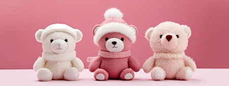 Teddy bears wearing a Santa hat on a festive New Years background. Christmas card with animals. present.の素材